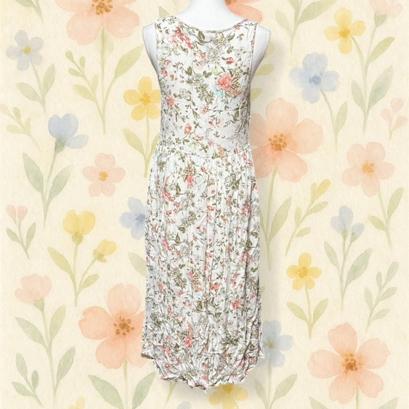 Frye Floral Maxi Dress M Cream Pink Boho Cottagecore Button Front Spring - Picture 3 of 5